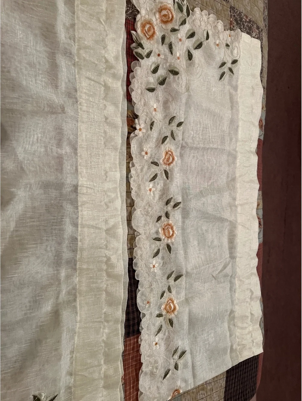 Embroidered Floral Lace Curtain Panel